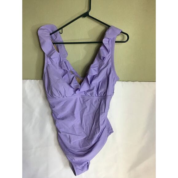 Shade & Shore Women One Piece SwimSuit Sz.16 Purple NWT Flutter Sleeve Slimming - Picture 5 of 9